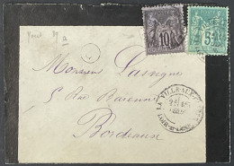 Devant Lettre 75 + 89 Sage Ville-aux-Clercs (la) Loir-et-Cher (40) Indice 8, 5c Vert 10c Noir Sur Lilas France – 4ciel - 1877-1920: Semi Modern Period