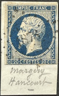 YT 14A A LPC 1878 Margerie-Hancourt Marne (49) Indice 18 Rare Filet S Court 20c Bleu Foncé 1853-60 Napoléon III Kdomi - 1853-1860 Napoleon III