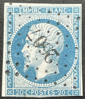 YT 14A LPC 2607 Queyras Hautes-Alpes (4) Indice 12 Filet SE Court 20c (I) 1853-60 Napoléon III France – Kdomi - 1853-1860 Napoleon III