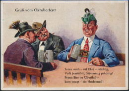 BRD Ansichtskarte Gruß Vom Oktoberfest 1951 Humor BRD Mi 130 + Berlin Mi 1 (Notopfer) Stempel Schottenhamel - Muenchen