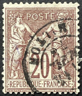 YT 67 Paris R. Milton Numéro (de 1872 à 1900) 14.07.1878 Sage 1876-78 20c (I) Brun-lilas (timbre 20 €) France – 6ciel - 1876-1878 Sage (Type I)
