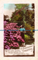 R161440 A Birthday Greeting. Woman Near The Flowers. Art. RP - Monde