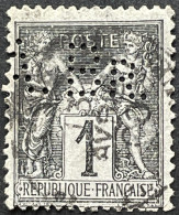 YT 83 Perforé Perfins A. BR, Indice 8, 13.05.1900 SAGE (type II) 1 C Noir S Azuré France – Face - 1876-1898 Sage (Type II)