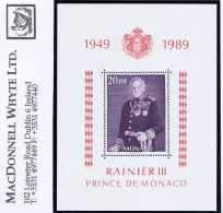 Monaco 1989 Rainier II 20f Miniature Sheet Mint Unmounted Never Hinged - Ongebruikt
