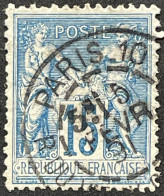 YT 90 Paris 10 R. Du Vieux-Colombier (de 1883 à 1896) 05.02.1891 1877-80 SAGE (II) 15c Bleu France – Face - 1876-1898 Sage (Type II)