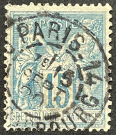 YT 90 Paris 14 R. De Strasbourg (de 1876 à 1900) 15.09.1900 1877-80 SAGE (II) 15c Bleu France – Face - 1876-1898 Sage (Type II)