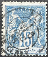 YT 90 Paris (24) R. De Clery (de 1876 à 1900) 08.12.1886 1877-80 SAGE (II) 15c Bleu France – Face - 1876-1898 Sage (Type II)