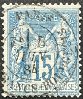 YT 90 Paris (82) R. Des Francs-Bourgeois (de 1884 à 1900) 05.06.1884 1877-80 SAGE (II) 15c Bleu France – Face - 1876-1898 Sage (Type II)