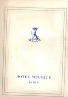 Menu Hôtel Meurice Paris Avec Les Spécialités Meurice Et La Grande Carte - Format : 32x24 Cm - Menus