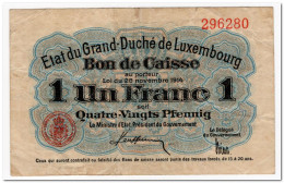 LUXEMBOURG,1 FRANC,L.1914,P.21,FINE - Luxembourg