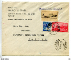 Risorgimento Lire 20 + Complementare Su Busta Racc. Per Torino - 1946-60: Marcophilia