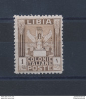 1926-30 Libia , Serie Pittorica Dentellata 11 Lineare , 1 Lira Bruno N° 65, MNH - Libya