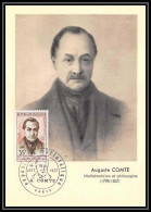 1138/ Carte Maximum (card) France N°1121 Auguste Comte Ecrivain Writer 1957 Montpellier Fdc Premier Jour Parison C2 - 1950-1959