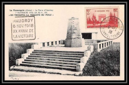 0142i/ Carte Maximum (card) France N°403 Arc De Triomphe Haudroy La Flamengrie Aisne 11/11/1938 Anniversaire Armistice - 1930-1939