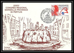 4332/ Carte Postale France N°2524 Philexfrance 89 Liberté De Gandon Congrès Marseille Pertuis 1988 Fontaine De Diane - Commemorative Postmarks