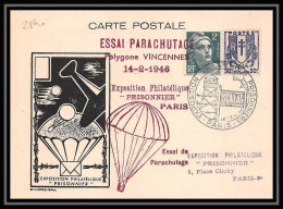 5644/ Carte Commémorative (card) France Essai Parachutage Parachute Polygone Vincennes 15/281946  - Flugzeuge