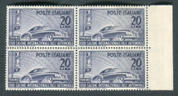 REPUBBLICA 1950 AUTOMOBILE TORINO QUARTINA ** MNH - 1946-60: Nieuw/plakker