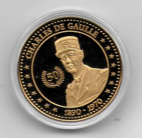 (Medailles). De Gaulle Doré à L'or Fin 40 Mm 10 000 Ex BE - Otros & Sin Clasificación