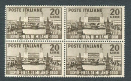 REPUBBLICA 1950 FIERA DI MILANO QUARTINA ** MNH - 1946-60: Mint/hinged