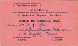 U.F.I.D.E.C. Union Féminine Pour L'Information Et La Défense Du Consommateur 21, Boulevard De L'Empereur Bruxelles 1 - Lidmaatschapskaarten