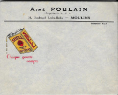 Aimé POULAIN Ingénieur  E.C.L. 31 Boulevard Ledru-Rollin MOULINS Tél 6.38 -  Publicité Huile Pour Moteur SHELL - Publicités