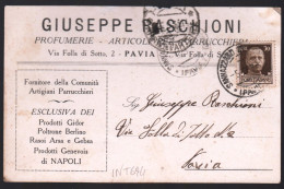 PAVIA - 1937 - CARTOLINA COMMERCIALE - GIUSEPPE RASCHIONI - PROFUMERIE ARTICOLI PER PARRUCCHIERI (INT694) - Winkels