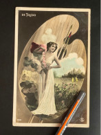 V469 - Spectacle Artiste DE TOLEDO Reutlinger Photo Montage - Belle Femme, Fleurs Et Paysage Sur Une Palette De Peintre - Artistes