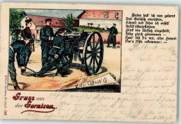 39629641 - Soldaten Spruch Zieluebung Kanone Gruss Aus Der Garnison Verlag Steinberg Nr.141 Lithographie - Autres & Non Classés