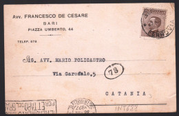 BARI - 1927 - CARTOLINA INTESTATA - AVVOCATO   FRANCESCO DE CESARE(INT688) - Geschäfte