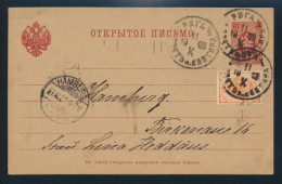 Rußland Ganzsache 3 K Rot Mit ZuF 1 K Orange 1902 Nach Hamburg - Lettres & Documents