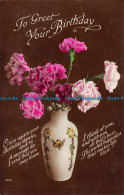 R162105 Greetings. To Greet Your Birthday. Flowers In Vases. RP - Monde