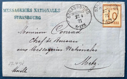 ALSACE LORRAINE Lettre Messageries Nationales N°5 Oblit CAD Allemand STRASSBURG IM ELSSAS Du 27 4 1871 Pour METZ TTB - Lettres & Documents