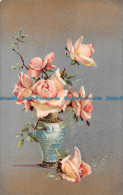 R162264 Old Postcard. Pink Roses In Vases. B. B. London. 1907 - Sonstige & Ohne Zuordnung