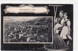 39050741 - Immenstadt Im Allgaeu. Immenstadt Und Zwei Maedchen In Tracht Rechen Gelaufen 1909. Leichter Bug Unten Links - Immenstadt