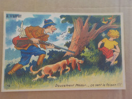 CPSM -  AU PLUS RAPIDE -  CARTE HUMORISTIQUE COQUINE  - THEME CHASSE CHASSEUR  - NON VOYAGEE - FORMAT CPA - Humor