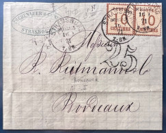 ALSACE LORRAINE Lettre N°5 Paire Oblitéré CàD Allemand STRASSBURG IM ELSSAS Du 16 9 1871 Pour BORDEAUX + Taxe 25 TTB - Lettres & Documents