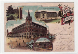 39016041 - Lithographie Gruss Aus Erfurt Mit Bahnhof, Post, Regierungs-Gebaeude Gelaufen 1900. Leicht Fleckig, Sonst Gu - Erfurt