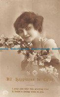 R162896 Greetings. All Happiness Be Thine. Woman With Flowers. 1920 - World