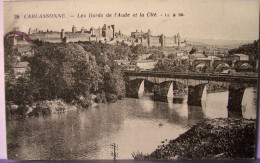 CPA Années 1920 CARCASSONNE Belle Vue Sépia De La Cité Et De L'Aude - COMME NEUVE - Carcassonne