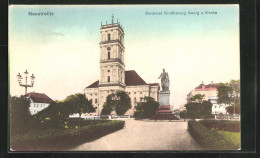 AK Neustrelitz, Denkmal Grossherzog Georg U. Kirche  - Neustrelitz