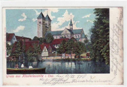 39017341 - Klosterlausnitz In Thueringen, Lithographie Mit Partie Am Teich Und Kirche Gelaufen Und Bahnpoststempel Von  - Bad Klosterlausnitz
