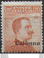 1921-22 Egeo Calino 20c. Arancio Mc MNH Sassone N. 11 - Andere & Zonder Classificatie