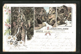 Lithographie Schellenberg, Almbachklamm, Sulzer Wasserfall, Tunnelbrücke  - Other & Unclassified