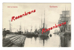 Sweden Sverige Suede KARLSHAMN Parti Af Hamnen Vessel Boat Yacht Haven Port CPA RARE Animee Old Postcard Brefkort - Schweden