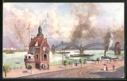 AK Düsseldorf, Rheinbrücke Mit Düsselschlösschen  - Duesseldorf