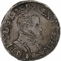 Pays-Bas Espagnols, Philippe II, 1/5 Ecu, 1571, Anvers, Argent, TTB+ - Spanish Netherlands