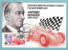 Carte Maximum Monaco 1990 - Antony Noghès - Fondateur Du Grand Prix Automobile De Monaco - YT 1716 - Maximumkaarten