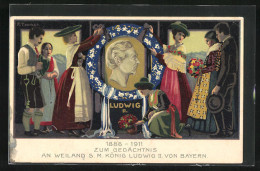 AK Zum Gedächtnis An Weiland S. M. König Ludwig II. Von Bayern (1886-1911)  - Familles Royales