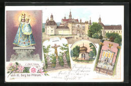 Lithographie Pribram, Wallfahrtsort Heil. Berg, Wunderbild, Kalvaria & Altar  - Czech Republic