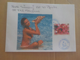 A SAISIR - POLYNESIE FSE TAHITI - VAHINE SEINS NUS - ENVELOPPE TIMBREE - MARCOPHILIE CACHET POSTAL BLEU TIPUTA TUAMOTU - Brieven En Documenten